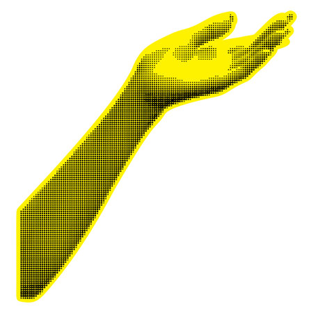 Collage element with female hand and cutout shape, retro halftone effect.のイラスト素材