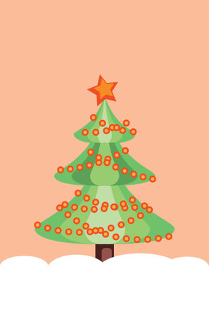 Abstract simple Christmas tree decorated with star and garland.のイラスト素材