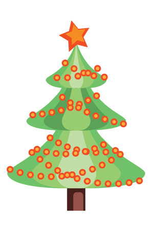 Abstract simple Christmas tree decorated with star and garland.のイラスト素材