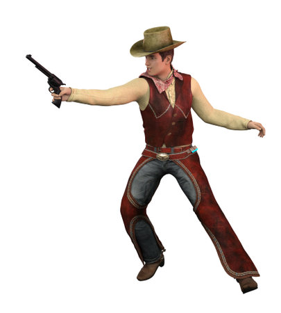 Young man wearing cowboy outfit, 3D Illustration.の写真素材