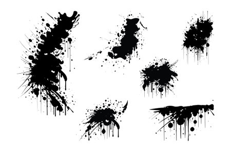 Abstract digital ink splatters, black blobs, grunge illustration.のイラスト素材