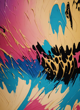 Pink, yellow, red and blue painted texture AI generated background.の素材