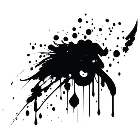 Abstract digital ink splatters, black blobs, grunge illustration.のイラスト素材