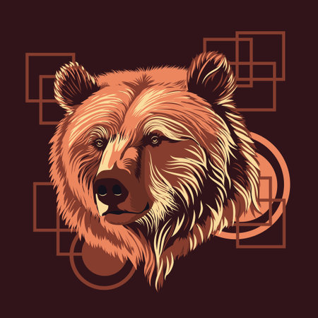 Grizzly bear head in brown color illustration.のイラスト素材