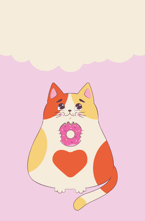 Cute cartoon fat and lazy cat illustration.のイラスト素材