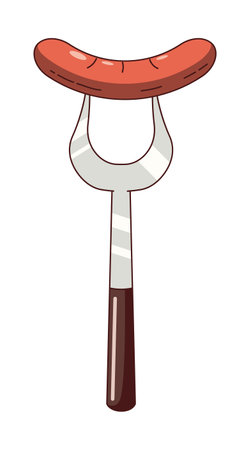 Tasty roasted sausage on a big fork illustration.のイラスト素材