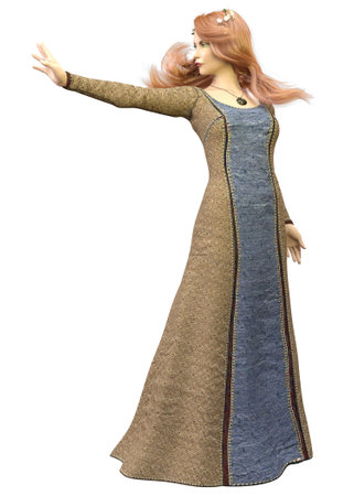 Fantasy magician woman in medieval dress, 3D Illustration.の写真素材