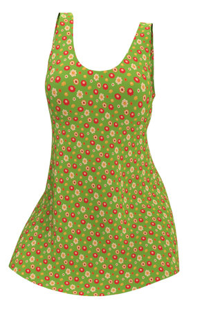 Summer short green dress with retro flowers pattern, 3D Illustration.の写真素材