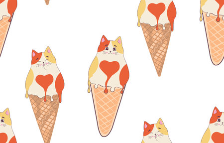 Cute funny fat cat as ice cream cone.のイラスト素材