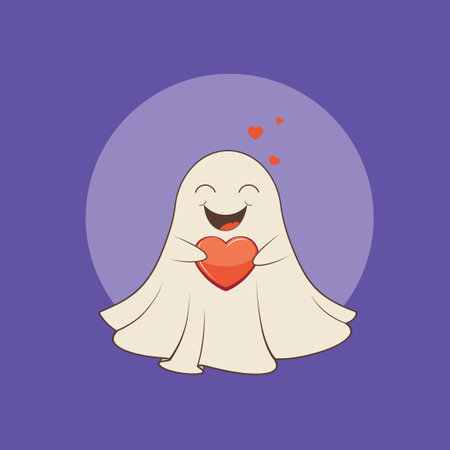 Cute cartoon valentine ghost with heart illustration.のイラスト素材