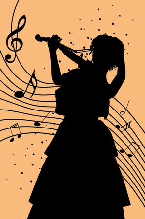 Female violin player and music notes, abstract minimalist poster design.のイラスト素材
