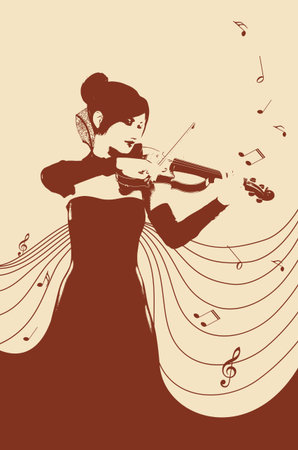 Female violin player and music notes, abstract minimalist poster design.のイラスト素材