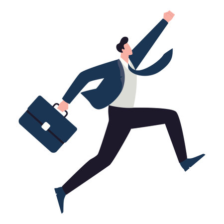 Running or jumping businessman in blue suit flat illustration.のイラスト素材