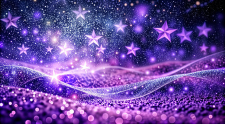 Abstract festive background with purple glitters and sparks.の素材