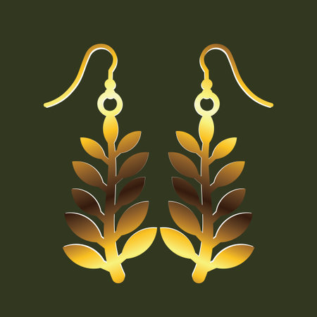Decorative golden floral earrings silhouette, abstract design.のイラスト素材