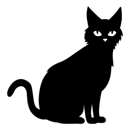 Detailed silhouette of cute cartoon black cat illustration.のイラスト素材
