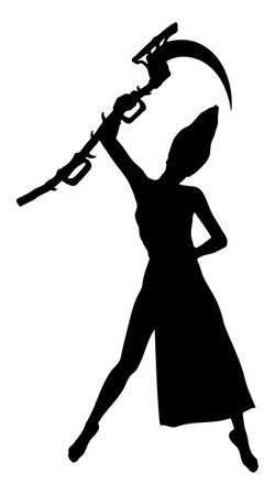 Detailed silhouette of the witch with scythe illustration.のイラスト素材
