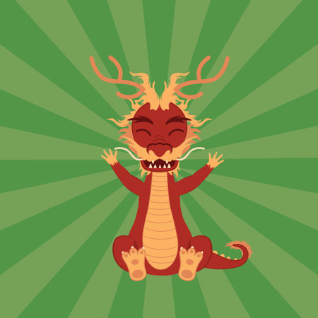 Abstract asian dragon of red and yellow colors.のイラスト素材