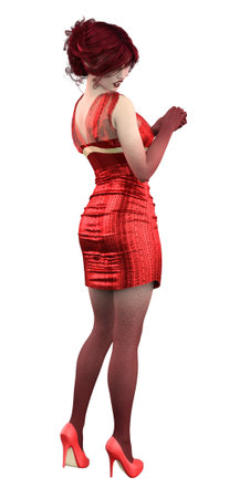 Young vampire woman wear modern club dress of red color, 3D Illustration.の写真素材