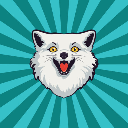 Funny cartoon happy arctic fox with yellow eyes head.のイラスト素材