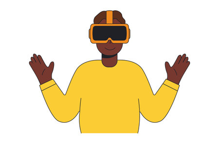 Flat illustration of a man in VR glasses, modern gadget.のイラスト素材