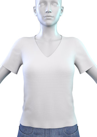 Casual outfit, female mannequin wears white t shirt and jeans, 3D Illustration.の写真素材