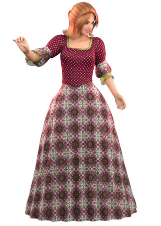 Woman in colorful medieval style dress, 3D Illustration.の写真素材