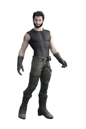 Young man with bruises in black outfit, 3D Illustration.の写真素材