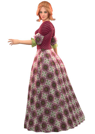 Woman in colorful medieval style dress, 3D Illustration.の写真素材