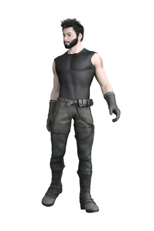 Young man with bruises in black outfit, 3D Illustration.の写真素材