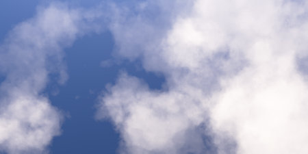 White clouds over blue sky background, 3D Illustration.の写真素材