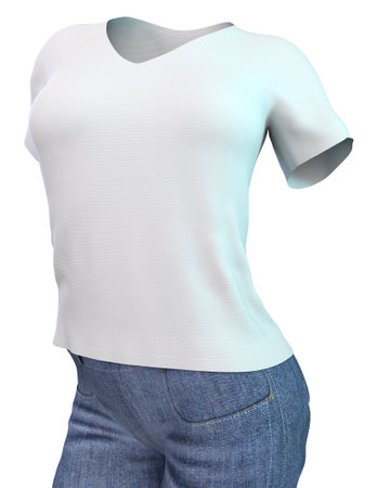 Clothing mock up, female white v neck t shirt, 3D Illustration.の写真素材