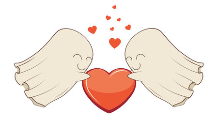 Cute cartoon valentine ghosts with heart illustration.のイラスト素材