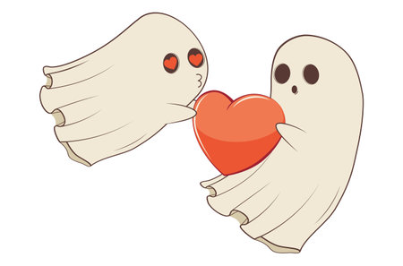 Cute cartoon valentine ghosts with heart illustration.のイラスト素材