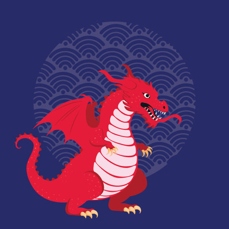 Detailed cartoon red dragon, flat style illustration.のイラスト素材