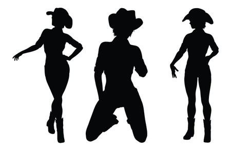 Detailed silhouette of cowgirl, female silhouette illustration.のイラスト素材