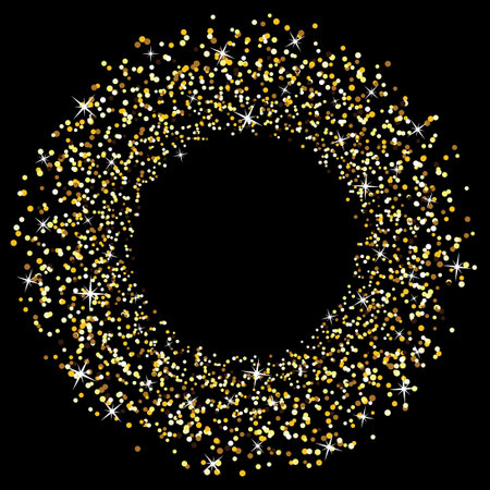 Abstract black background with yellow golden glitters for cards, banners or invitations.のイラスト素材