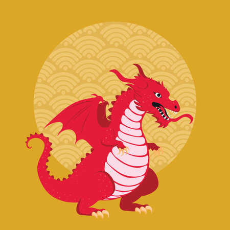 Detailed cartoon red dragon, flat style illustration.のイラスト素材