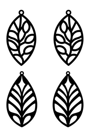 Decorative floral earrings silhouette, laser cut template design.のイラスト素材