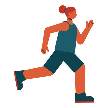 Illustration of an abstract woman running in a tank top and shorts. Running athlete flat design illustration.のイラスト素材
