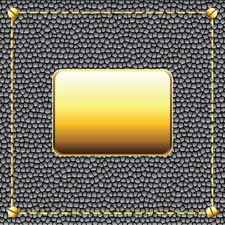 Abstract leather texture, black color background and golden plate illustration.のイラスト素材