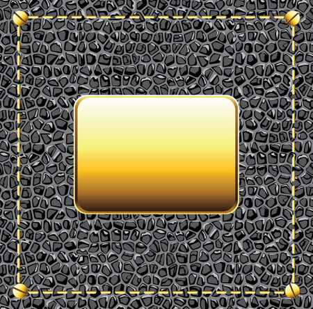 Abstract leather texture, black color background and golden plate illustration.のイラスト素材