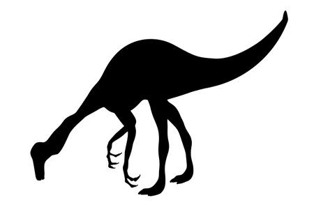 Detailed Gallimimus vector silhouette, Jurassic era dinosaurs symbol.のイラスト素材