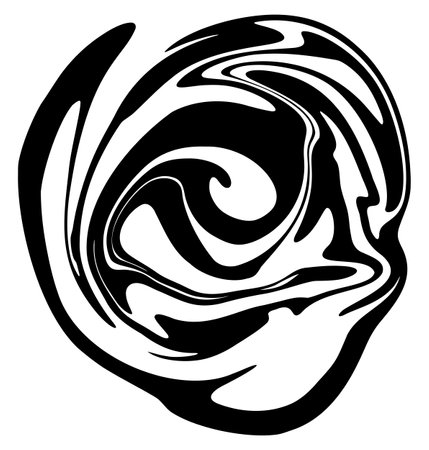 Abstract black liquid spiral. The silhouette of the distorted swirl, liquid paint effect. Abstract background, design element.のイラスト素材