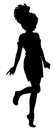 Active anime girl with short ponytail, stylized silhouette illustration. Full body silhouette of an anime cartoon style girl.のイラスト素材