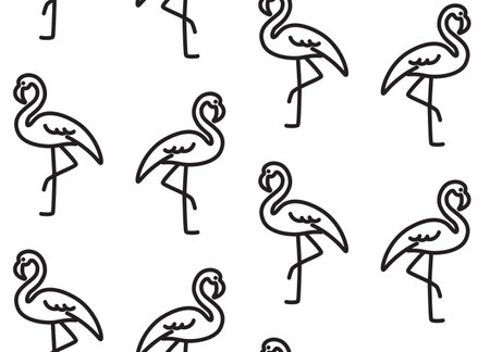 Seamless pattern with flamingo brid, outline illustration in black color. Outline minimal illustration.のイラスト素材