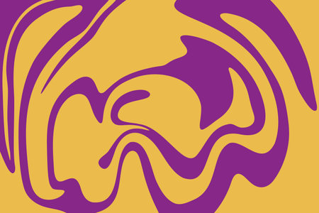 Abstract background with yellow purple waves, retro style. Colorful fluid wavy background in yellow purple color. Distorted liquid texture in retro psychedelic style.のイラスト素材