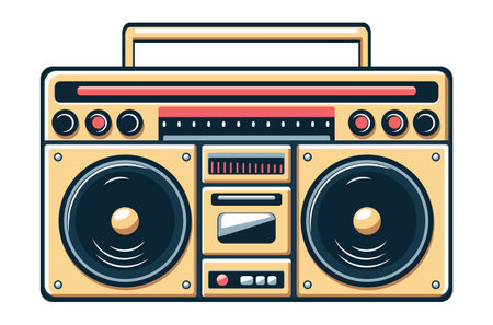 Retro radio recorder, boombox in yellow color, simple flat style illustration.のイラスト素材