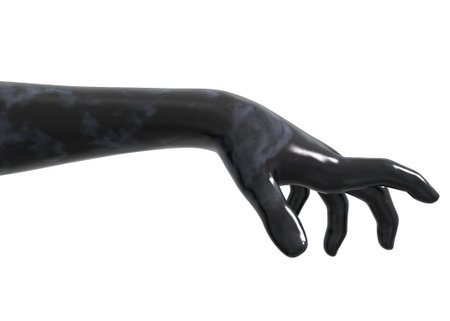 Abstract black marble female hand, high detailed close up. Detailed black marble texture on hand, 3D Illustration.の写真素材