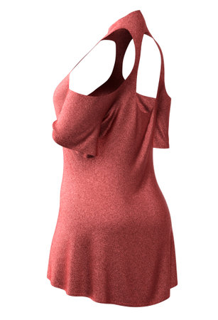 Detailed stylish shiny red dress. Soft wavy folds on smooth shiny red dress. Abstract female fashion, 3D Illustration.の写真素材